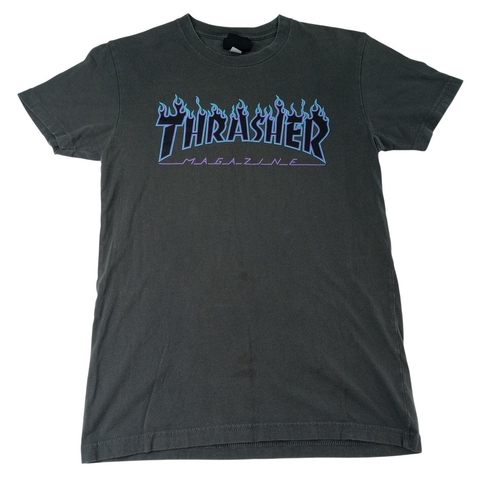 Thrasher Magazine Kids T Shirt Gray Flame Logo Short Sleeve Crew‎ Neck